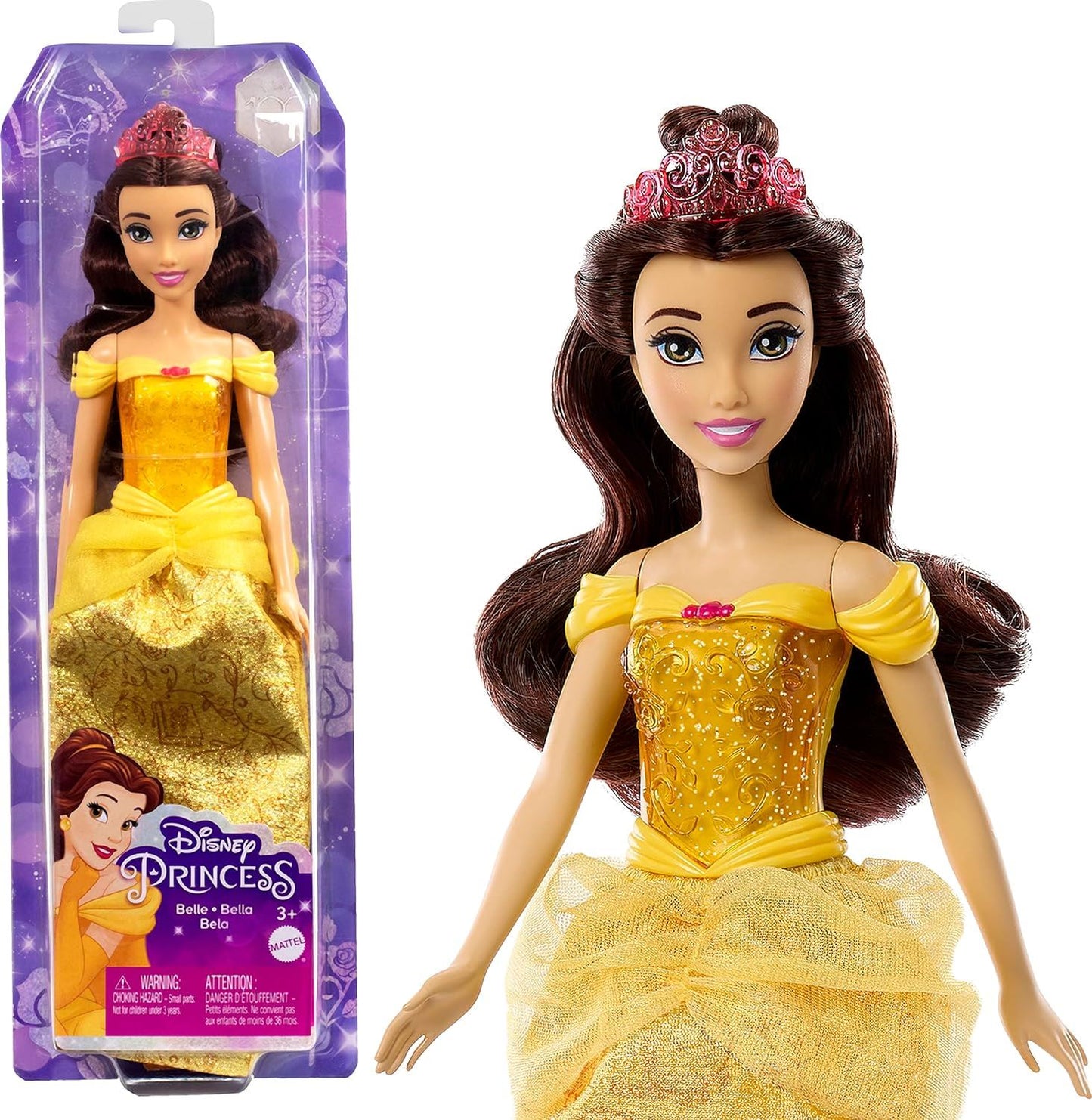 Disney Princess Belle Fashion Doll HLW11 Posable Movie Dress Sparkling Tiara