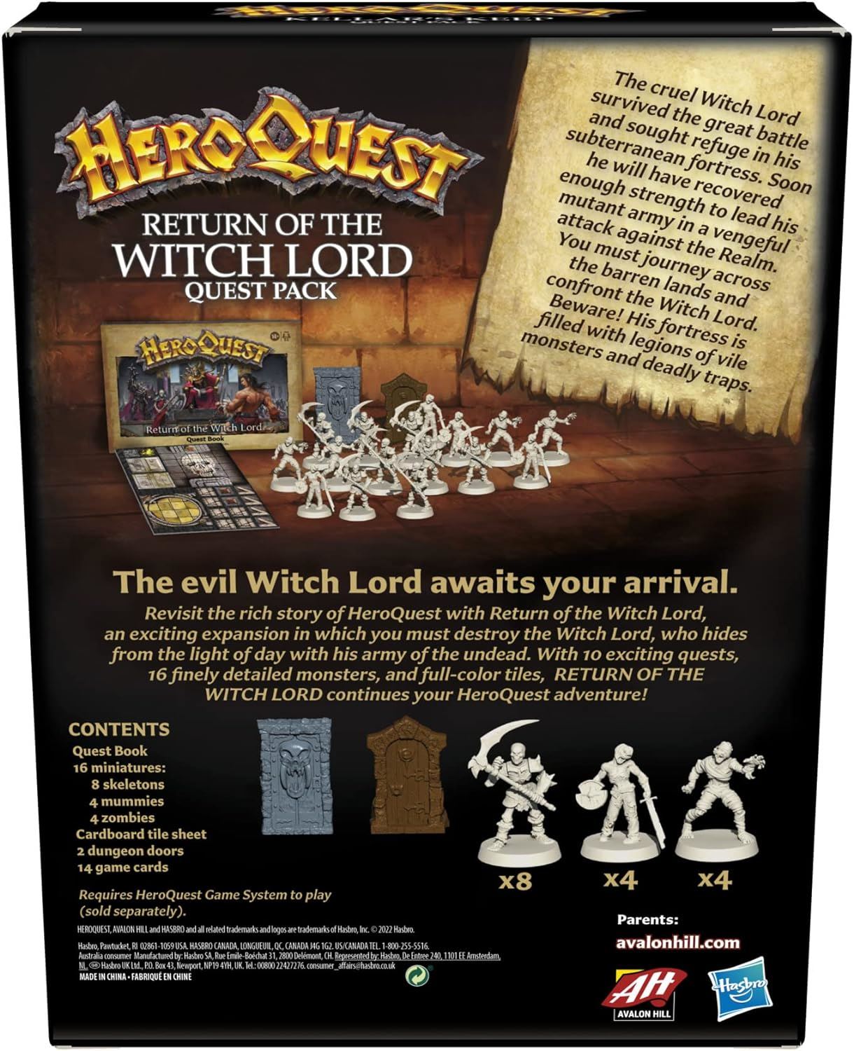 Avalon Hill HeroQuest Return of the Witch Lord Quest Game Pack F4193 Hasbro