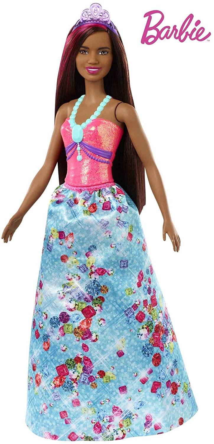 BARBIE Dreamtopia Princess 12" Doll Brunette with Pink Hairstreak Wearing Blue Skirt and Tiara (GJK15)