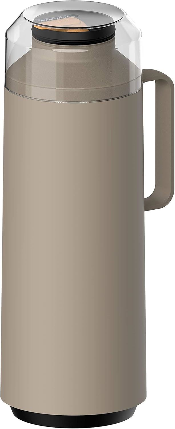 Tramontina Exata 1L Thermal Flask 61637/108 – Beige Glass-Lined Vacuum Insulated Bottle Carafe with Cup Lid for Hot & Cold Drinks