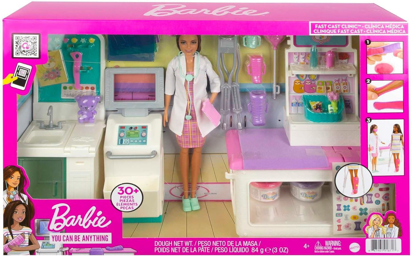 Barbie Mattel Fast Cast Clinic Playset & Doll Doctor Set 30+ Pcs GTN61