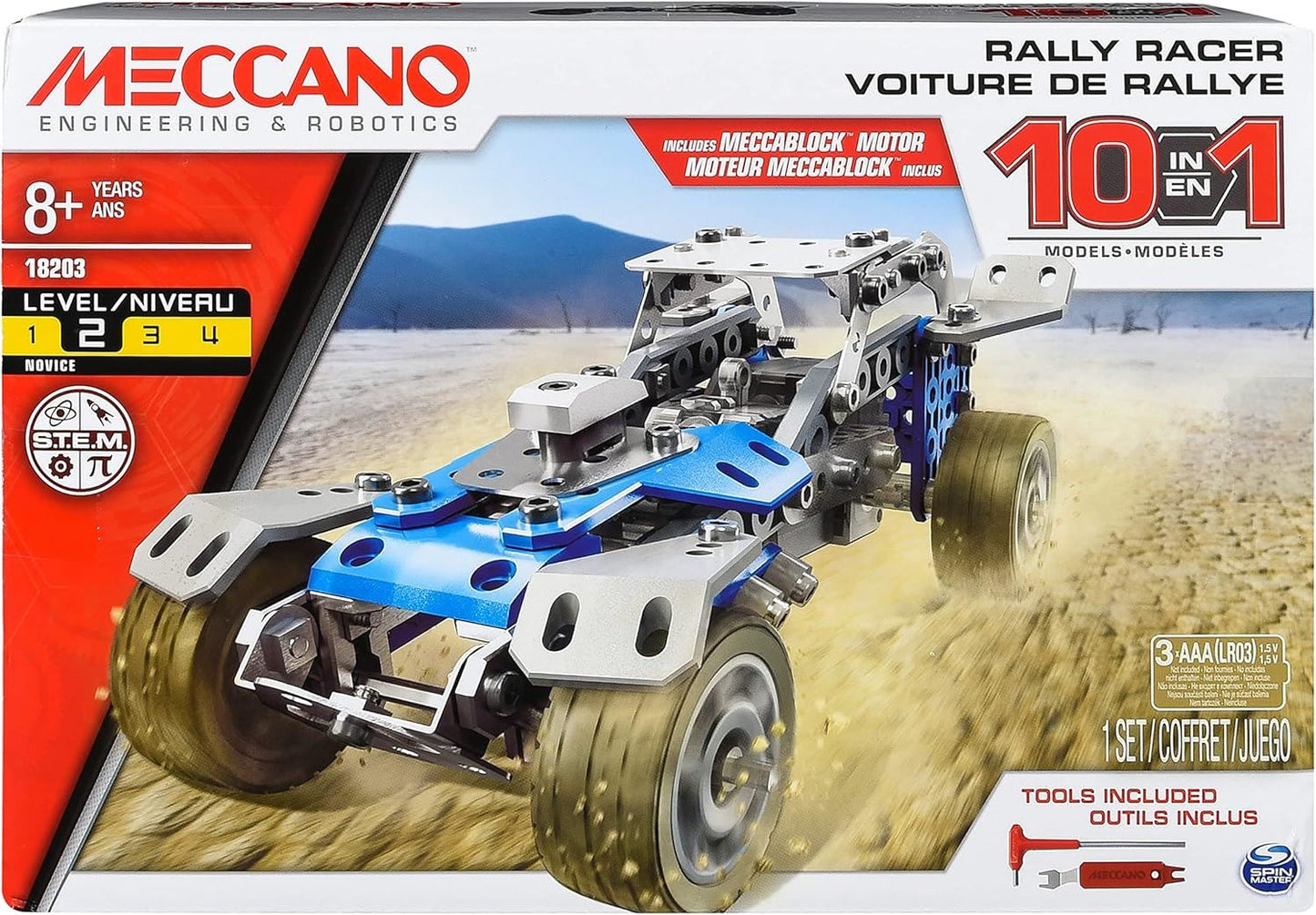 10-in-1 Rally Racer Motorized Building Kit 6040178 – Meccano STEM Model Vehicle Set with Motor, Tools & 10 Build Options