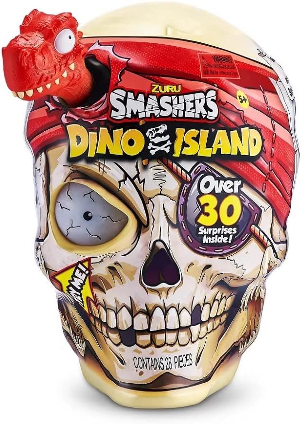 Smashers Dino Island Giant Skull 7488 – ZURU 30-Surprise Smash Playset RED Megalodon Shark Edition – Action Playset for Kids