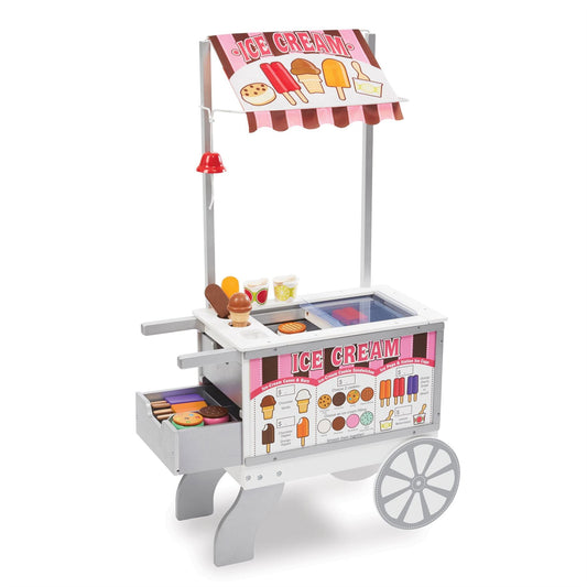 Snacks & Sweets Food Cart 9350 – Melissa & Doug Wooden Pretend Play Ice Cream & Snack Stand for Kids (Wheeled Role-Play Cart)