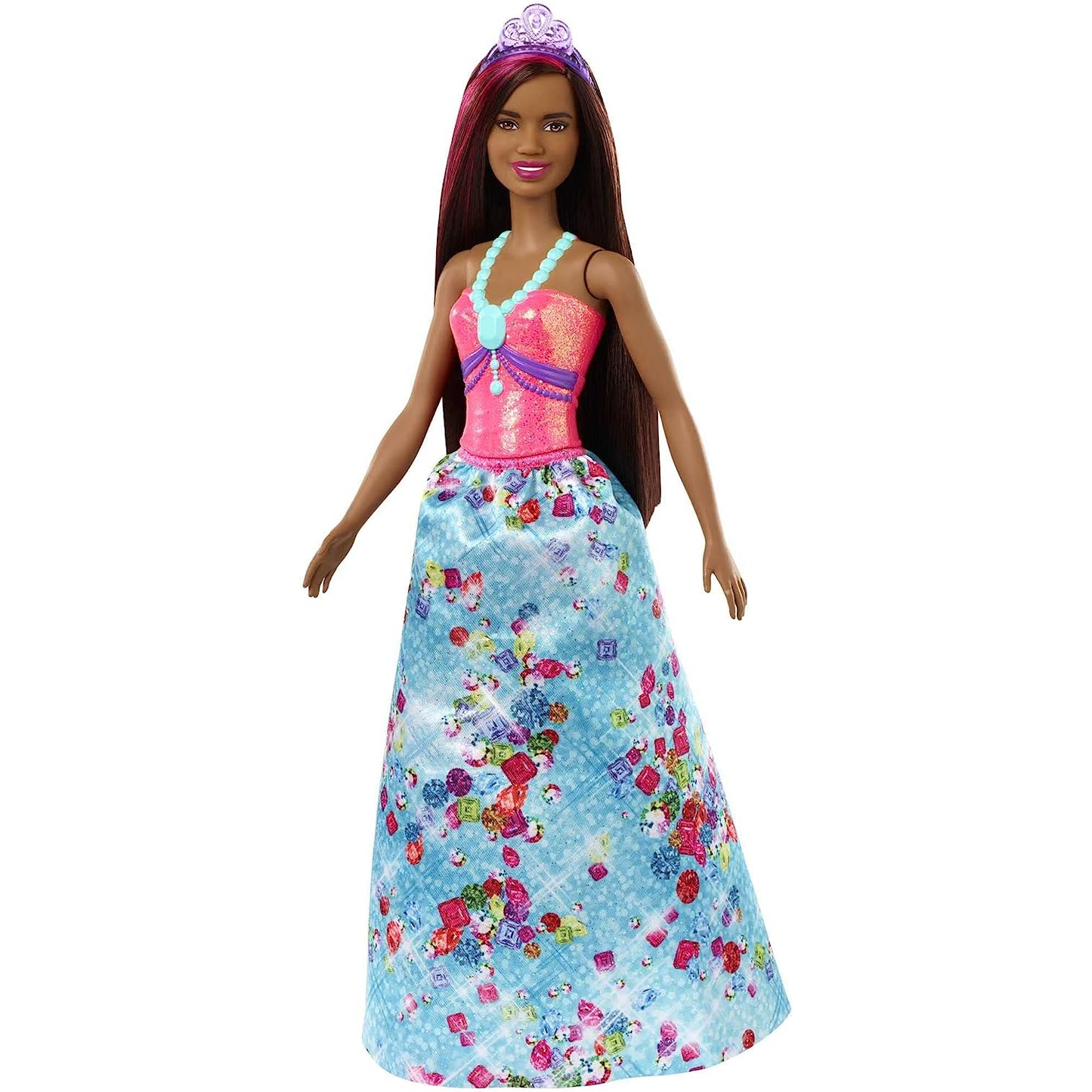 BARBIE Dreamtopia Princess 12" Doll Brunette with Pink Hairstreak Wearing Blue Skirt and Tiara (GJK15)