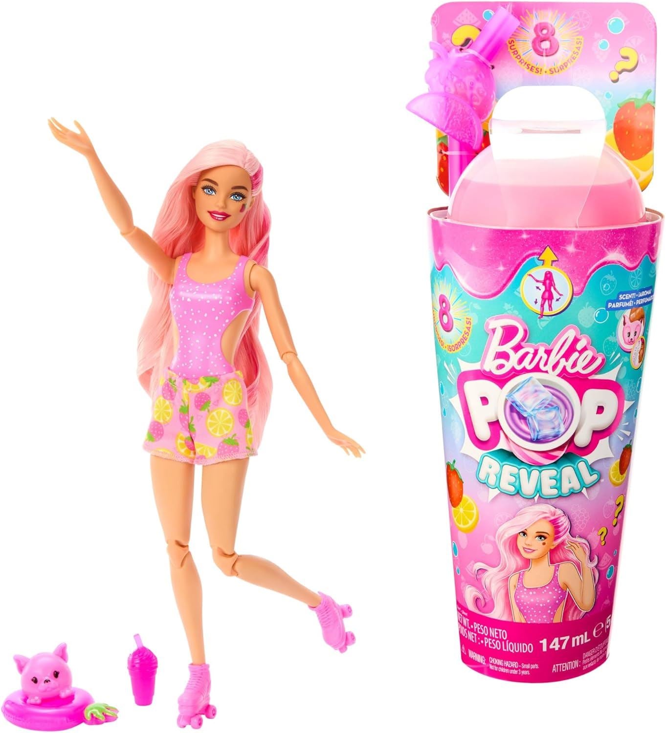 Barbie Pop Reveal Fruit Series Strawberry Lemonade Doll 8 Surprises HRW41