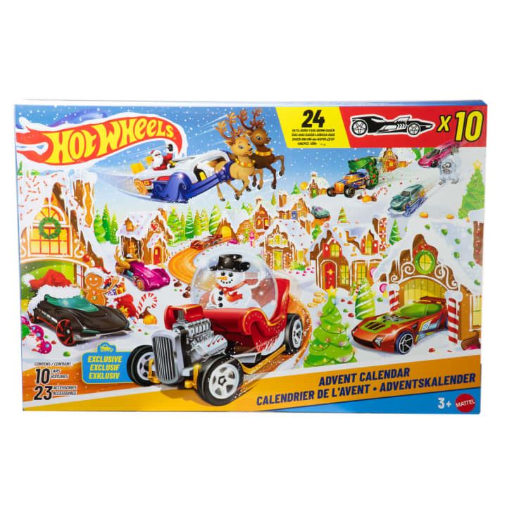 Hot Wheels 2025 Advent Calendar JCB47 – Includes 10 Die-Cast 1:64 Scale Cars + 24 Holiday Accessories | Kids Christmas Countdown Toy Gift Set