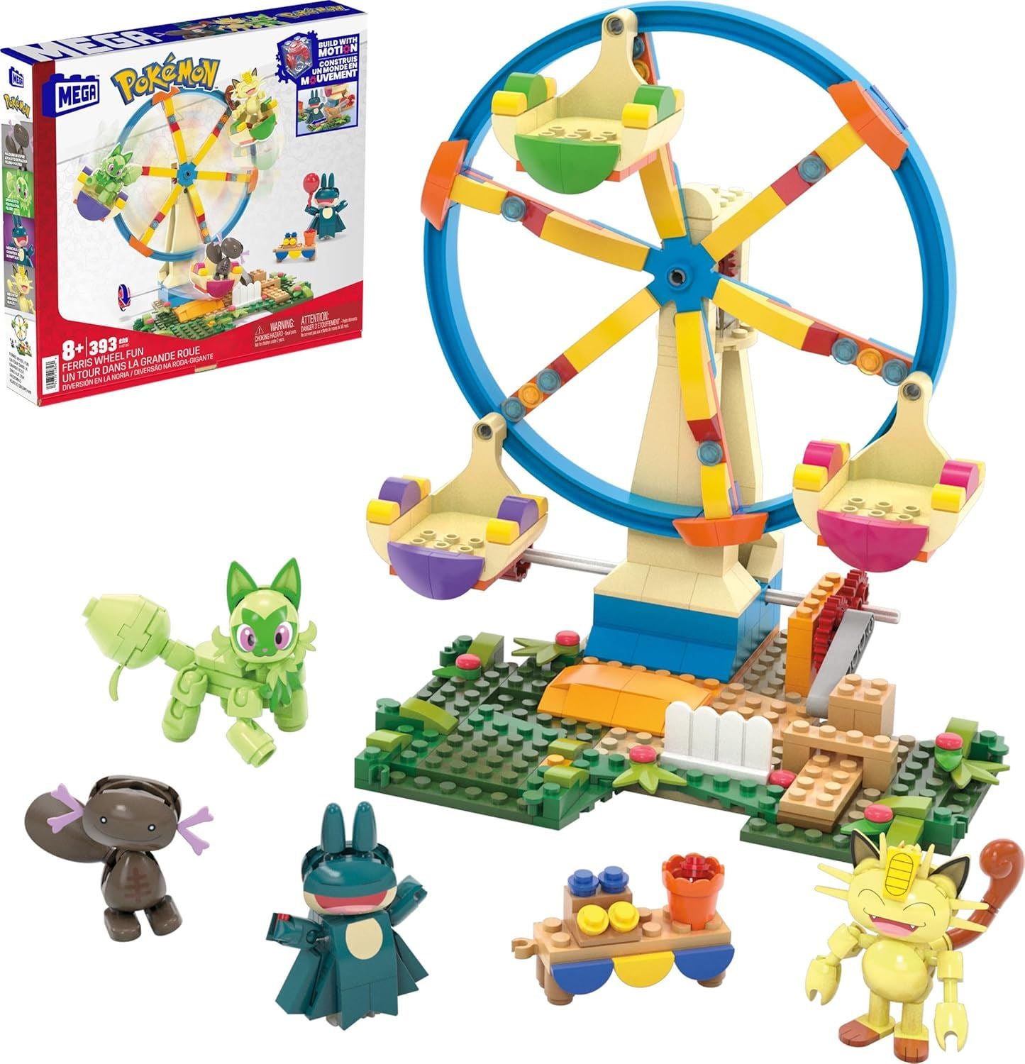 Ferris Wheel Fun HXF80 – MEGA Pokémon Building Toy Kit | Buildable Ferris Wheel Playset with Pikachu & Themed Accessories