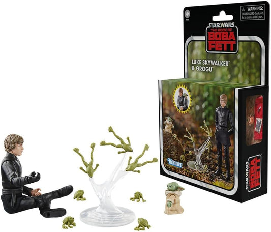 Luke Skywalker & Grogu 4″ Figure 2-Pack – Star Wars: The Book of Boba Fett F8303 (Hasbro) | Vintage-Style Jedi & Grogu Set with Accessories